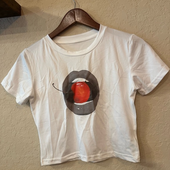 White Graphic Tee with Red and Black Design - Picture 1 of 2